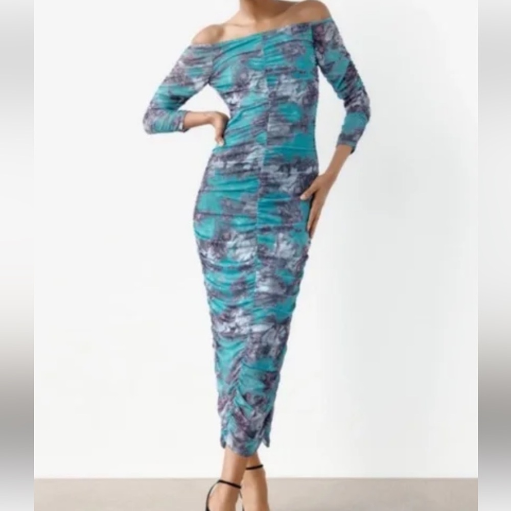 Zara Teal and Charcoal Long Sleeve Dress